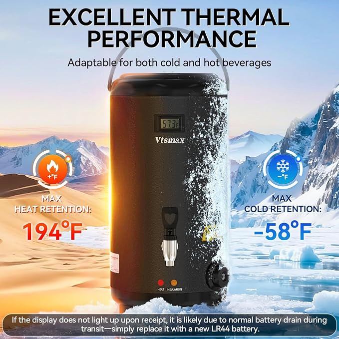 Electric Insulated Beverage Dispenser with Stand 2 Gallon Hot & Cold Drink Dispenser 86-230℉ Adjustable Temperature Real-Time Temperature Display for Tea and Coffee (Black)