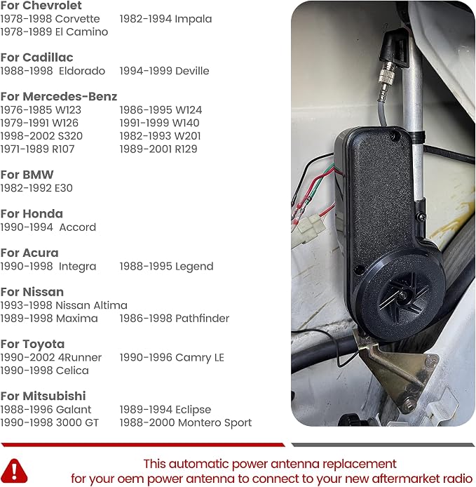 RED WOLF Car Fully Automatic Power Antenna Kit, Replacement for Pre-2000 Chevy Cadillac Mercedes-Benz BMW Honda Nissan Toyota Retractable FM AM Motor Aerial to Connect with Aftermarket Radio Stereo