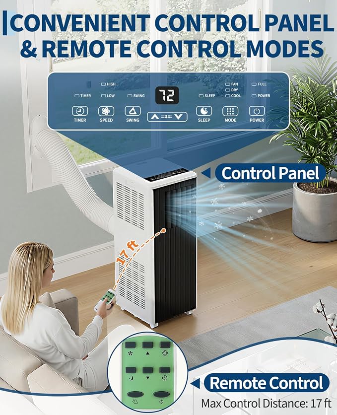 Garvee 8000 BTU Portable Air Conditioner, Complete Window Kit & Remote Included - Easy Setup, Cools 350 Sq. Ft Rooms, 24-Hr Timer, Sleep Mode, Quiet Operation, Black