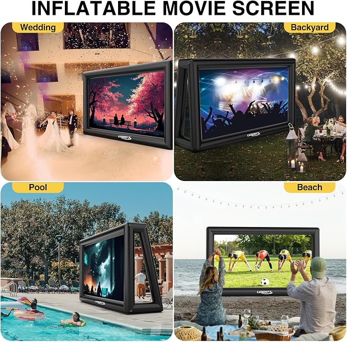 Inflatable Projector Screen, 30FT Blow Up Movie Screen Outdoor Projector, Easy Set Up One-Piece Design Front & Rear Projection with Air Blower for Outside Backyard Family Movie Night Pool Party