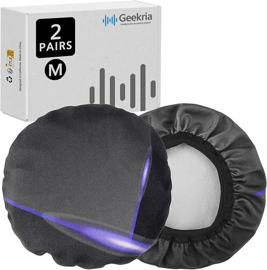 Geekria 2 Pairs Flex Fabric Headphones Ear Covers - Product Safety Certified - Washable & Stretchable Earcup Protectors for Over-Ear Headsets, Sweat Pads for Gym, Gaming (Size M/Cosmos)