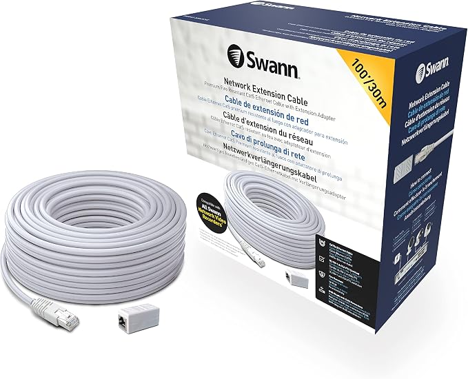 Swann Security Cat5 Ethernet Cable, NVR Extension Cord for PoE Camera, 100 Ft/30M, SWNHD-30MCAT5E