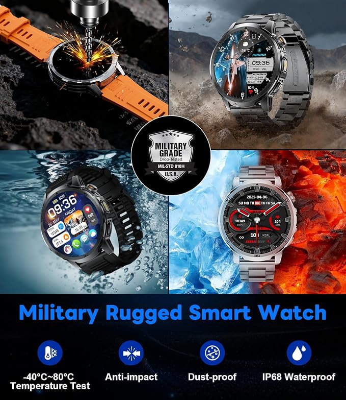 Military Smart Watch for Men Answer/Make Call, 1.85'' HD Rugged Smartwatch with 1000mAh Battery/Flashlight/Heart Rate/110+ Sports Mode, IP68 Waterproof Fitness Tracker Watch for Android iPhone