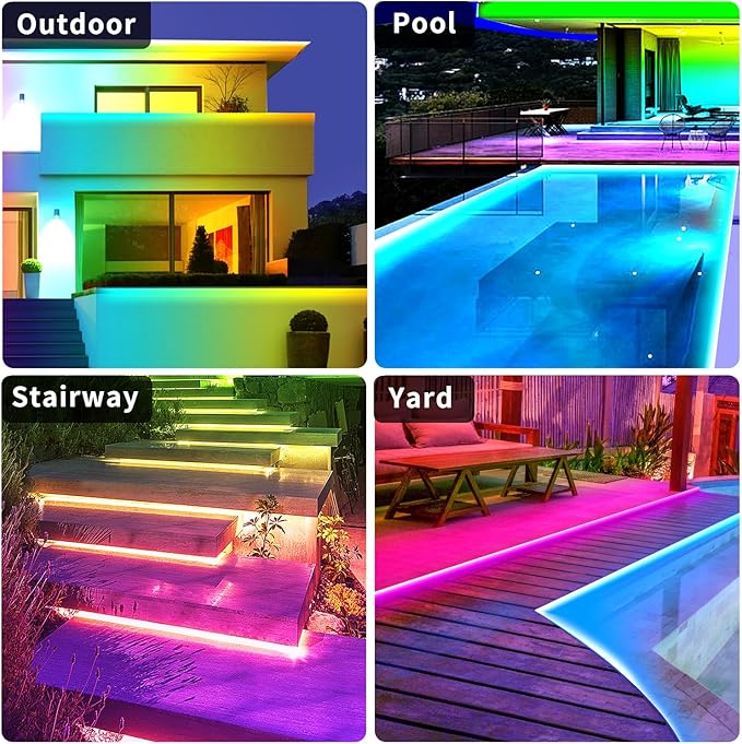 100ft Outdoor LED Strip Lights Waterproof with Remote/APP Control,Music Sync RGB Outdoor Led Rope Lights,Dimmable LED Rope Light for Bedroom Balcony roof Garden Staircase Parties