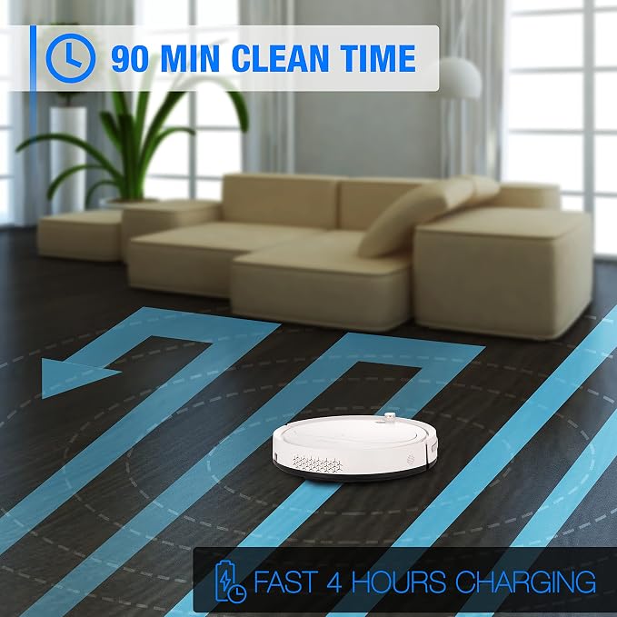 PURE CLEAN Robot Vacuum Cleaner with Remote Control, Smart Robotic Machine Automatic Floor Cleaning Robo Vac with Dry Mop for Clean Home Carpet Hard Wood Tile Pet Hair
