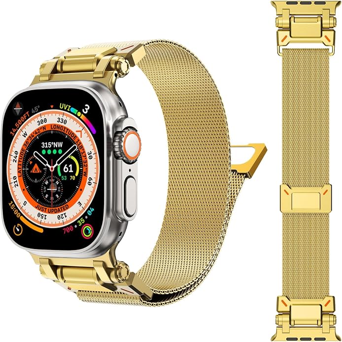WINGLE Milanese Loop for Apple Watch Band Ultra 3/2/1 Band Ultra 49mm Series 11 10 46mm 45mm 44mm SE 3/2/1 Series 9 8 7 6 5 4 3 Men Women,Parachute-Style Buckle Stainless Steel Mesh Metal iWatch Bands