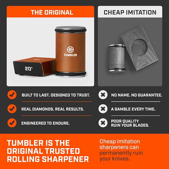 TUMBLER Pro Rolling Knife Sharpener™ - Knife Sharpening Made Easy - Rolling Knife Sharpening Kit with Removable Disc System - Includes 4-Layer Diamond Sharpening Disc & EdgeBoost Ceramic Disc (Grey)