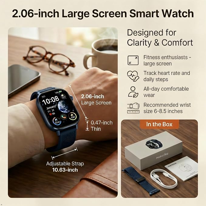 2026 Distance & Pace GPS Running Watch for Runners - Call & Text, AMOLED Large Screen, 50m Waterproof Swimming, Calorie & Step Counter, 2 Bands, Long Battery, for Seniors Men Women（Blue）
