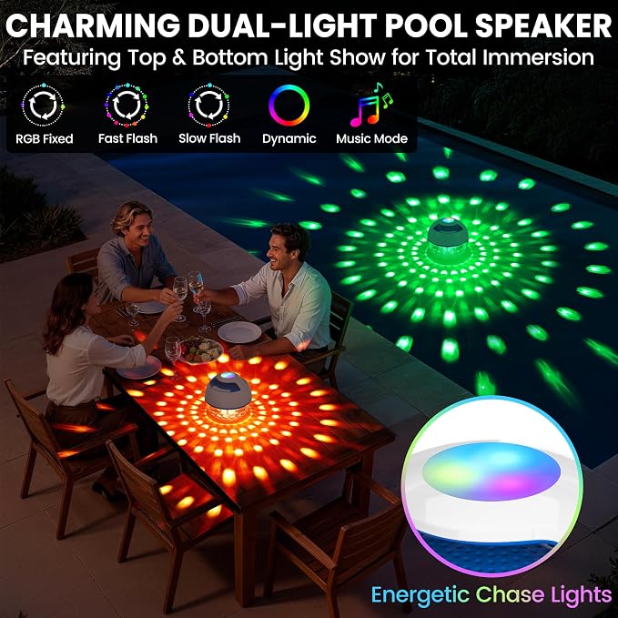 Luxfero 2026 Upgraded Bluetooth Pool Speaker, Floating Pool Speaker with Top & Bottom Lights, BT5.4 Hot Tub Speaker IP68 Waterproof Floating Speaker, Portable Floating Bluetooth Speaker for Pool-White