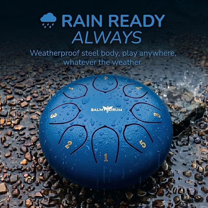 Balmy Drum Steel Tongue Drum 6 inch 8 Notes 440Hz, Handpan Drum with Music Book, Mallets, Carry Bag, Finger Picks, Rain Drum for Outdoor, Meditation Yoga Calming Instruments for Adults Kids (Blue)