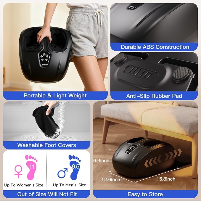 Foot Massager with Heat and Compression 2026 Upgraded Shiatsu Style | Comfortable Combination of Heat, Kneading, Vibration & Compression,for Plantar Fasciitis & Neuropathy
