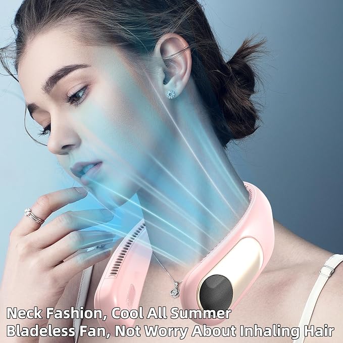 Portable Neck Fan, Personal Wearable Bladeless Fan for Outdoor Indoor, LED Display, 360° Cooling, 4-Speeds, 6000mAh USB Rechargeable, Birthday Gifts for Men Women Dad Mom (Pink)