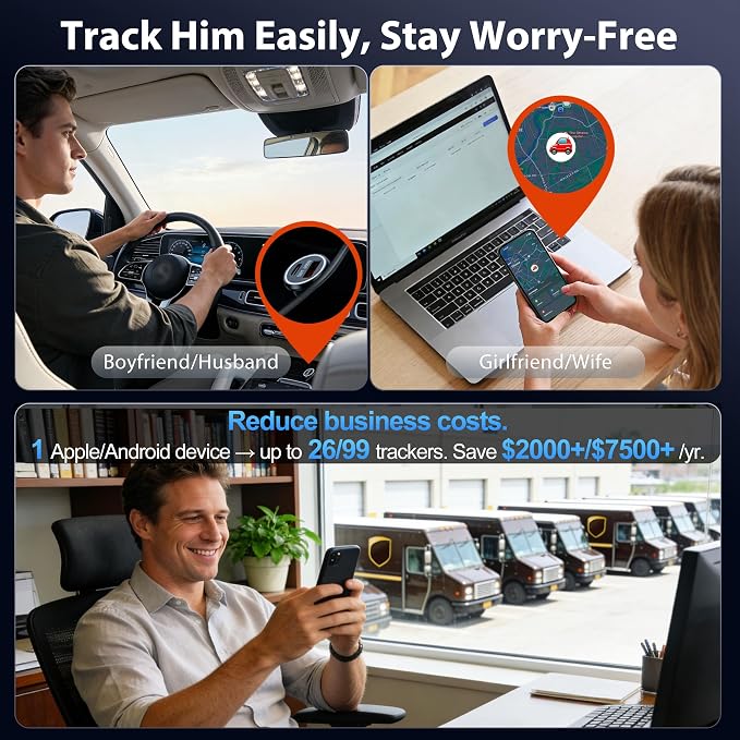Car GPS Tracker for Vehicles, Hidden Vehicle Tracker Device with Rechargeable Battery, Compatible with iOS & Android, Anti-Theft Car Locator, Parking Finder, No SIM Card, No Monthly Fee(2 Pack)