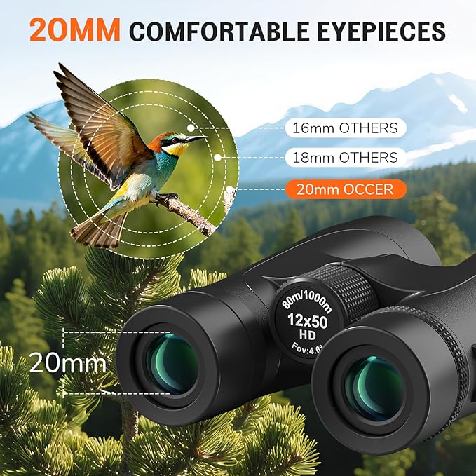 Occer 12x50 Binoculars for Adults High Powered IPX7 Waterproof - Fogproof Shockproof UHD Binoculars, Rubber Armor Binocular for Hunting, Bird Watching, Cruise Ship