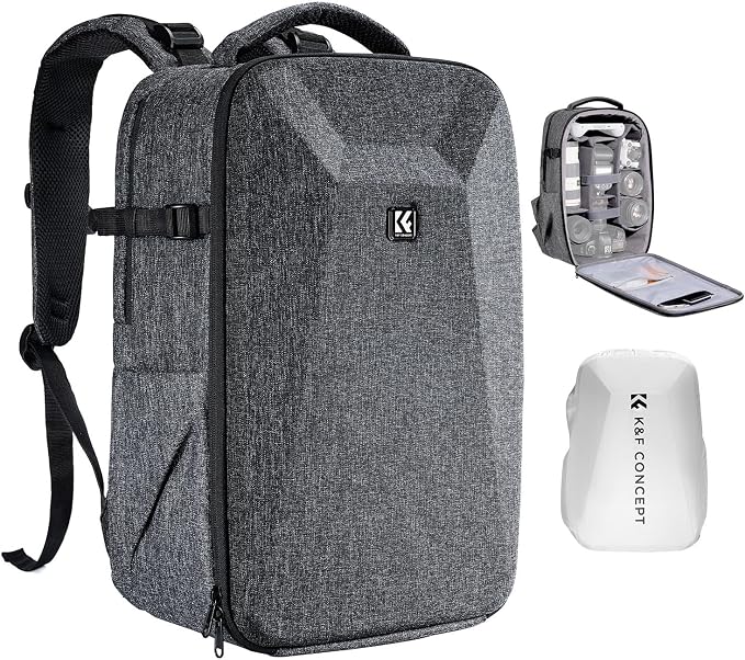 K&F CONCEPT Camera Backpack,Hardshell Photography DSLR Camera Bag with 15-15.6 Inch Laptop Compartment Waterproof Hard Shell Camera Case Compatible with Canon/Nikon/Sony/DJI Mavic Drone