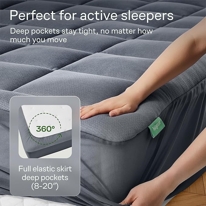 Niagara Sleep Solution Ultra Soft Full XL Size Mattress Topper - Viscose Made from Bamboo Pillow Top Mattress Pad for Back Pain Relief - Naturally Cooling for Hot Sleepers, Gray