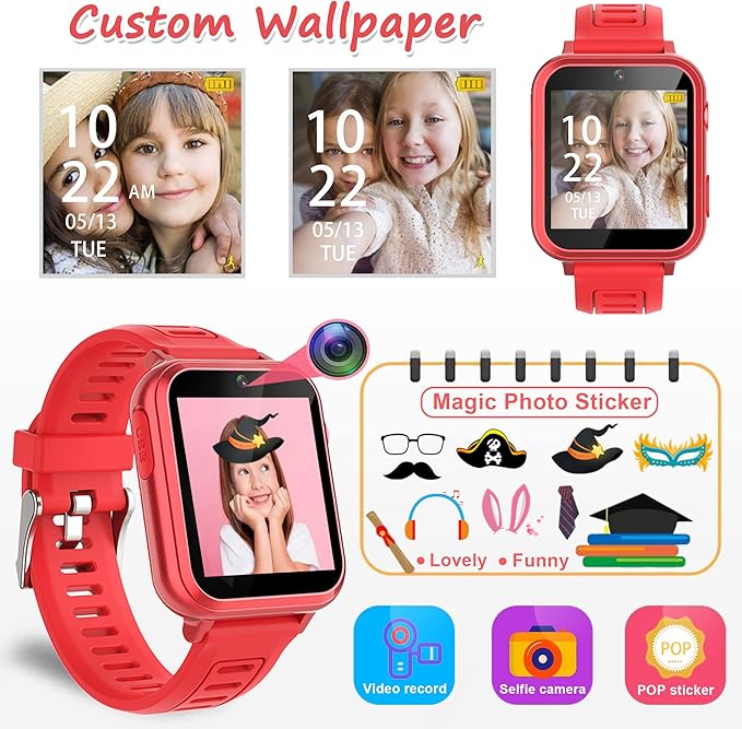 Wiszodet Smart Watch for Kids - Kids Smart Watch Girls Boys Gifts for 4-12 Years Old with 24 Games Camera Video Music Player Flashlight Alarm Clock Pedometer Birthday for Boys Girls Age 6 7 8 9
