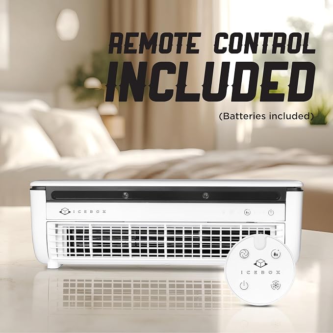 IceBox Cooling Mist Fan, Small Portable Fan with Evaporative Humidifier, For Desk or Wall Mount, 3 Speeds, 8.8oz/260ml Tank, Battery or USB-C Operation, Remote, USB-C Cable, IBCF200W, White/Gray