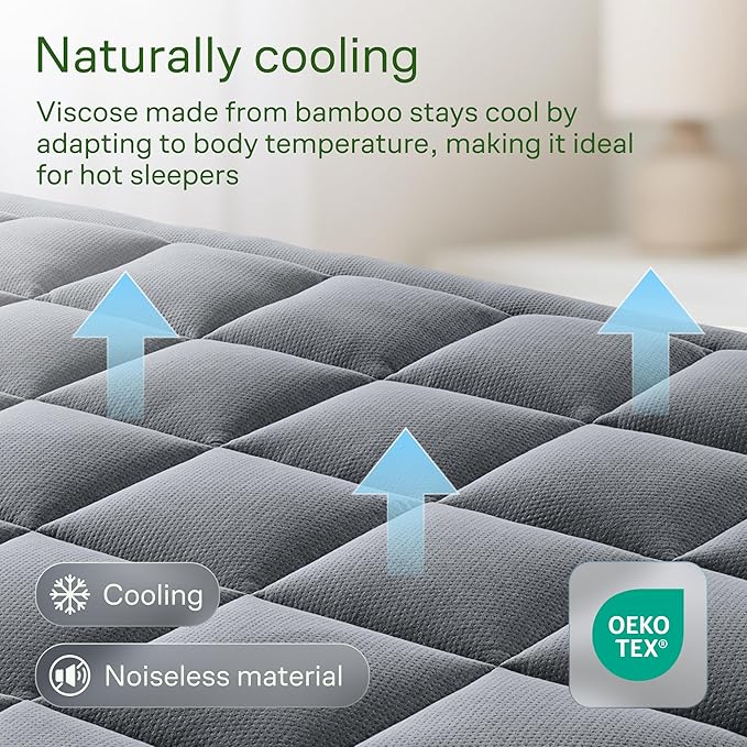 Niagara Sleep Solution Ultra Soft Full XL Size Mattress Topper - Viscose Made from Bamboo Pillow Top Mattress Pad for Back Pain Relief - Naturally Cooling for Hot Sleepers, Gray