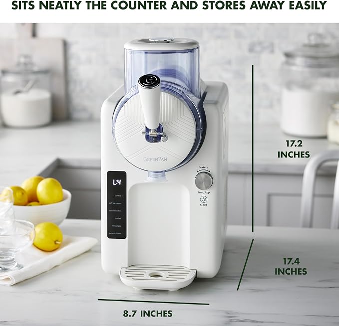 GreenPan Frost Ice Cream Maker & Slushie Machine, Mixing Bowl included, Soft Serve, Sorbet, Margaritas, Milkshakes, Frozen Yogurt, No Pre-Freezing, Ready in 15 Mins, 6 Modes, Self-Cleaning, Cream