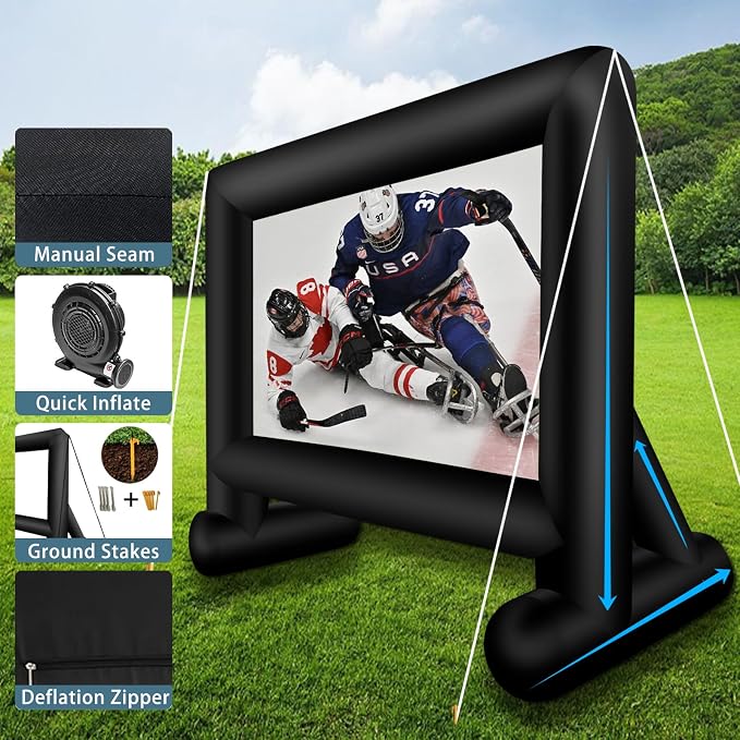 Inlftable Movie Screen 17FT Inflatable Projector Screen Outdoor, Blow up Movie Screen with Air Blower Storage Bag, One-Piece Front & Rear Projection Screen for Outdoor Backyard Movie Night Pool Party