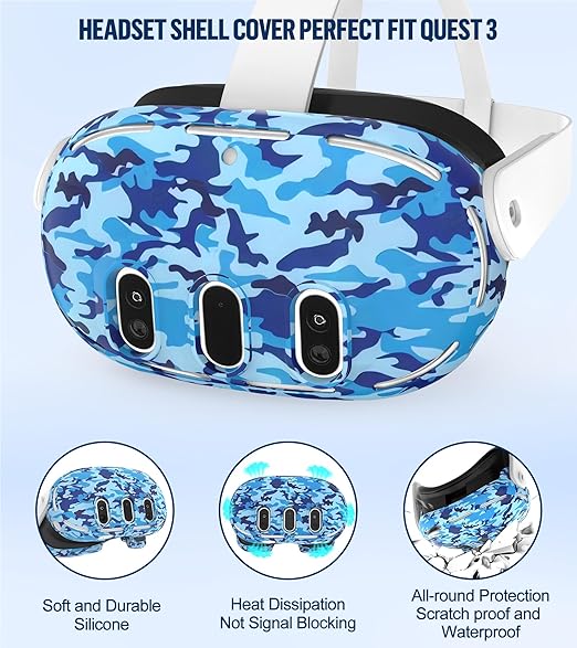 Silicone Cover Set Compatible with Meta/Oculus Quest 3 Accessories, Controller Grips, VR Shell Cover, Facial Interface Cover, Protective Lens Cover, Tempered Glass Lens Caps, Not Fit Quest 3S