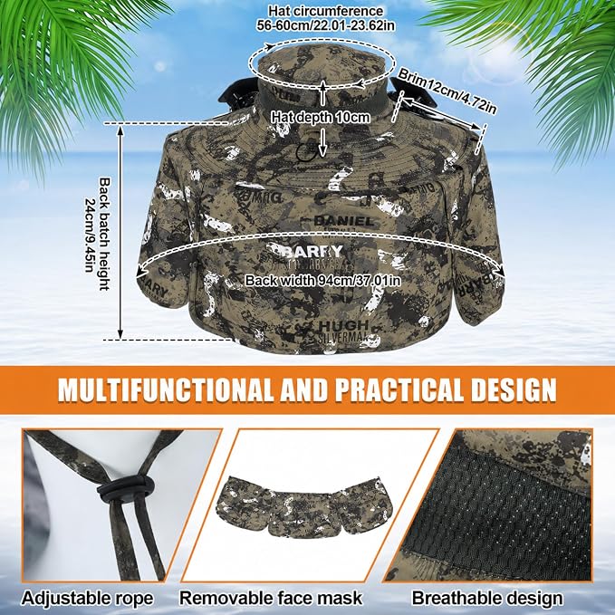 Chuarry Wide Brim Sun Hat with 2 Solar Fans and Neck Flap Outdoor Solar Powered USB Charging Bucket Fishing Hat for Men Women