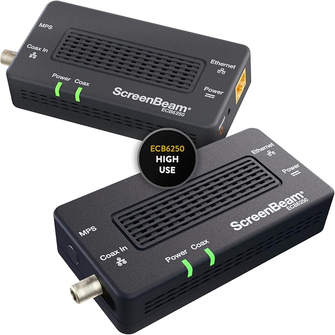 ScreenBeam MoCA 2.5 Network Adapter for Higher Speed Internet, Ethernet Over Coax - Starter Kit (Model: ECB6250K02)