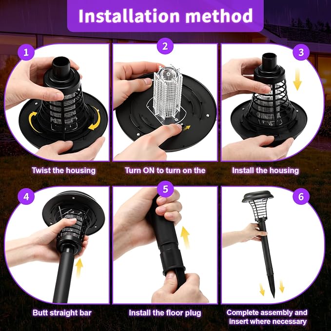4 Pcs Solar Bug Zapper Outdoor Waterproof Mosquito Repellent Light Solar Power Fly Killer Lamps for Moths, Gnats, Fly, Small Flying Insect Backyard Garden Lawn (Plastic,Purple & Flame Light)