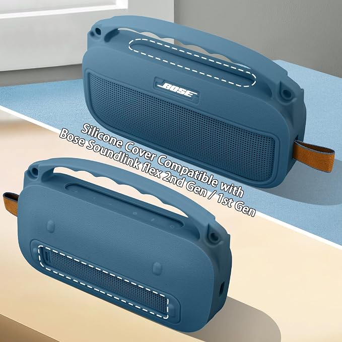 co2CREA Hard and Silicone Case Replacement for Bose New SoundLink Flex 2nd Gen Bluetooth Portable Speaker, with Carabiner and Shoulder Strap (Twilight Blue Case)