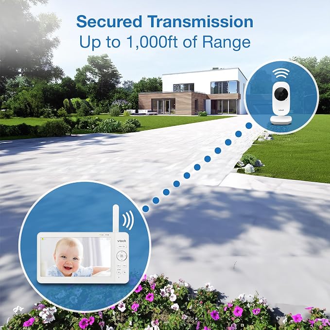 VTech Baby Monitor No WiFi with 7" Screen – 12Hr Battery, 1000ft Range, Night Vision, Two-Way Talk, Temperature Sensor, Lullabies, Sound-Activated Screen | 819 Max