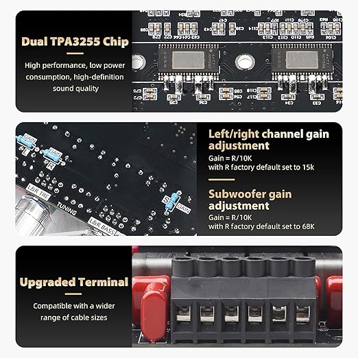 DAJUNGUO S600X 2.1 Channel Amplifier Board 300W+300W+600W Power Output,TPA3255 Chip,Bluetooth 5.2,Black