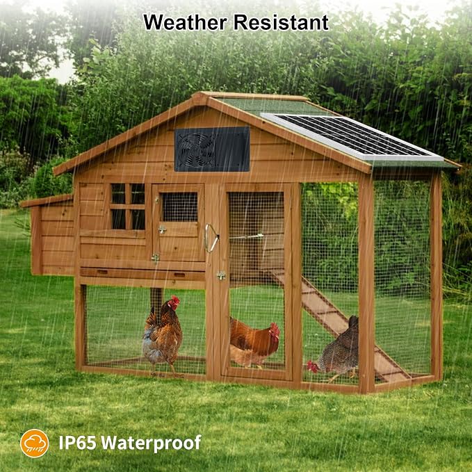 Solar Exhaust Fan with Battery and 3H/6H Timer, High Speed IP65 Waterproof Solar Powered Ventilation Fan for Chicken Coop, Greenhouse, Dog House and Shed, Low Noise (16.4FT Cord, 2 Pack)
