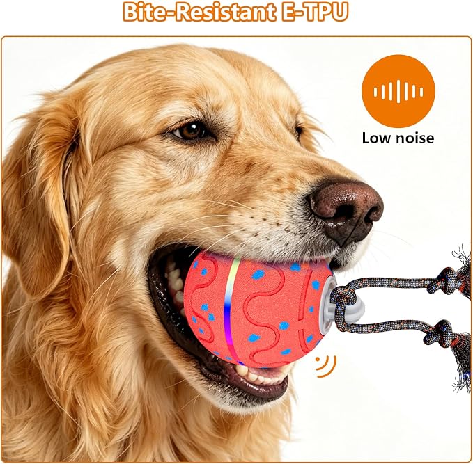 Smart Interactive Dog Ball – Automatic Moving, Bouncing & Rotating Toy for Medium/Large Dogs, E‑TPU Rolling Ball with Normal & Crazy Modes, Bird Sounds, Washable Cover, Type‑C Charging
