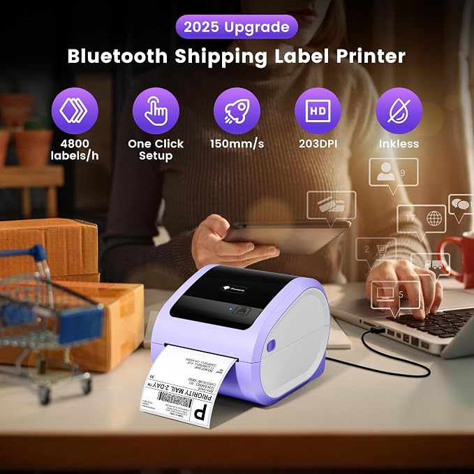 Phomemo D520BT Bluetooth Thermal Label Printer & Digital Shipping Postage Scale 66lb with 59In Tape Measure, 4X6 Wireless Shipping Label Printer Build-in Holder