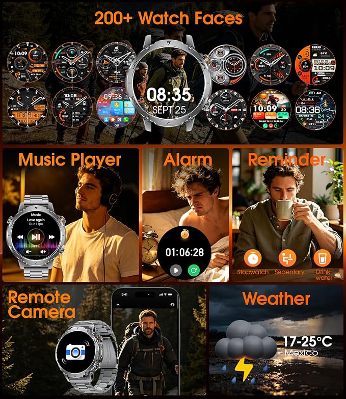 LIGE Military Smart Watch for Men, 1400mAh 60-Days Battery, 1.85" HD Smartwatch with LED Flashlight, 100+ Sports Mode, IP68 Waterproof, Pedometer, Fitness Watch for Android iOS