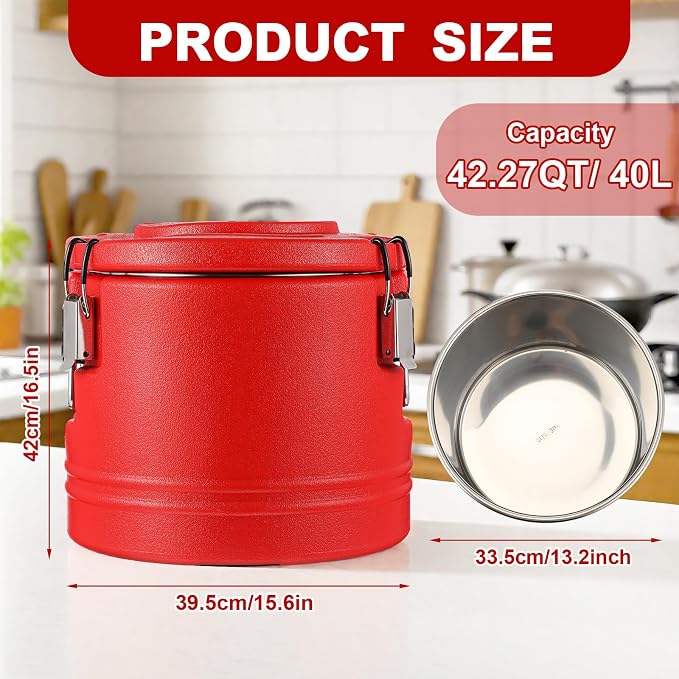 Jinei Food Warmer Hot or cooler Insulated Food Container Carrier with Spoon, Portable Commercial Soup Box for Restaurant Canteen Home Party Lunch(42qt)