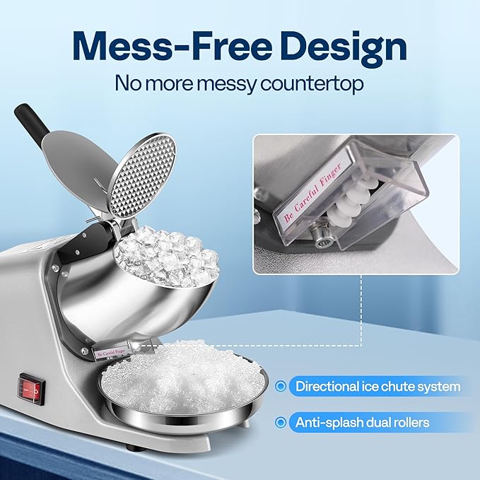 VIVOHOME Electric Ice Crusher Shaver 4 Blades Snow Cone Maker Machine Silver 210lbs/hr with Ice Pick for Home and Commercial Use