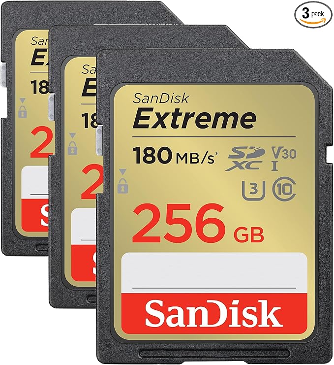 SANDISK 256GB Extreme SDXC UHS-I Memory Card - C10, U3, V30, 4K, UHD, SD Card - SDSDXVV-256G-GNCIN (Pack of 3)