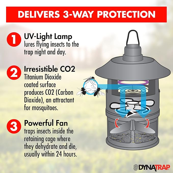 DynaTrap DT160-TUNSR 1/4 Acre Mosquito Trap & Flying Insect Trap – Kills Mosquitoes, Flies, Gnats, Wasps, & Other Flying Insects – Mosquito Zapper & Bug Zapper Outdoor Alternative – Tungsten