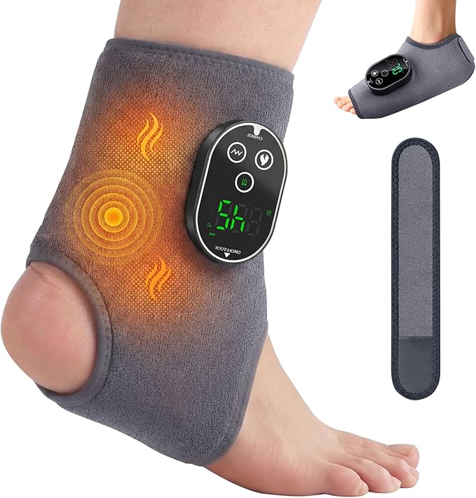 Ankle Massager, Foot Massager with 6 Heat Levels & 3 Vibration Modes, Cordless Foot Renew Triple Method Massagers, Portable Ankle Heating Pad for Circulation and Pain Relief