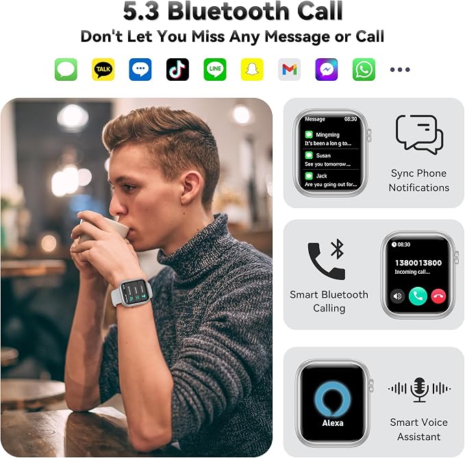 Smart Watch for Men Women(Answer/Make Call), 1.83" Fitness Watch with Heart Rate/Blood Pressure/Blood Oxygen, Pedometer, Sleep Tracker,120+ Sport Modes, IP68 Waterproof Fitness Tracker for Android iOS
