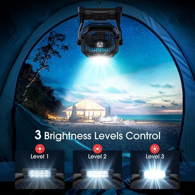 ONLYNEW Portable Fan Rechargeable, 20000mAh Cordless Battery Powered Fan with LED Lantern, Battery Operated for Travel Bedroom Home Camping Tent Office Beach Desk Fishing Table (Black)