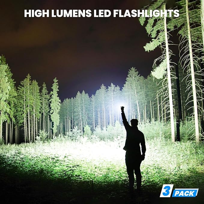 Flashlight Rechargeable 990,000 High Lumens - 3 Pack Bright LED Flash Light with 5 Modes, Handheld Waterproof Linterna for Camping, Home, Outdoor