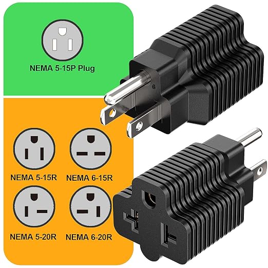 [10Pack] 4-in-1 15 Amp Household AC Plug to 20 Amp T-Blade Adapter,5-15P to 5-20R,5-15P to 6-15R,5-15P to 6-20R, 4 in 1 AC Power Adapter,15A 125V to 20A 250V Adapter,15A to Double T-Blade Adapter.