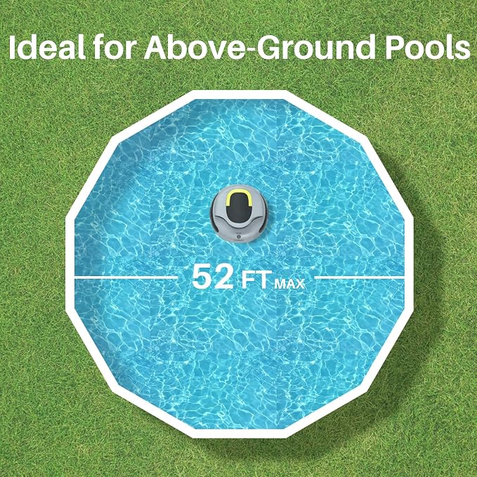 PoolPure Aquaguard SE II 2025 Cordless Robotic Pool Cleaner with 5000mAh Large Battery, 120-Min Operating Time, Adjustable Path Options for Above-Ground Pools and More (Grey-Yellow)
