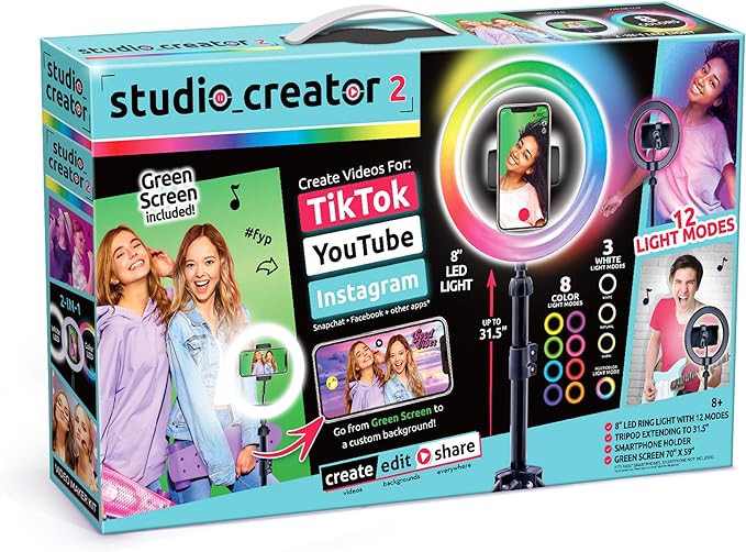 Canal Toys New So DIY TikTok Instagram YouTube Multicolored Ring Light with Green Screen and Phone Mount Tripod. Studio Creator 2 Influencer Video Creator Kit