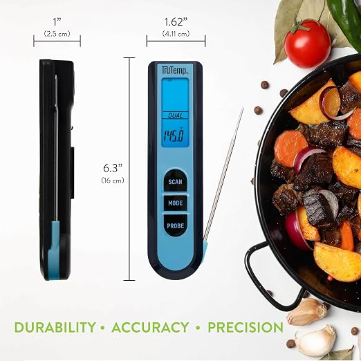 Taylor TruTemp Dual Instant Read Infrared Meat and Food Thermometer, Digital for Cooking, IPX5 Splash Proof Design, Plus Meat Probe for BBQ, Kitchen, Smoker, and Grilling, Blue