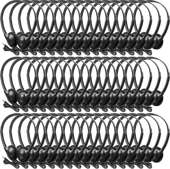 Frienda 48 Pack Classroom Headphones Bulk, Wired School Headsets for Students, Stereo Headphones with 3.5 mm Plug for Classroom, Online Learning, Library(Classic,Black)