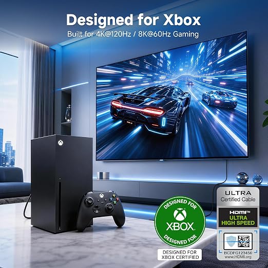 Cable Matters [Designed for Xbox Certified] Unidirectional Active 8K @60Hz Fiber Optic HDMI Cable 16.4 ft / 5m - Supporting 8K@60Hz 4K@120Hz HDR - Designed for Xbox, Compatible with PS5, Apple TV, PC